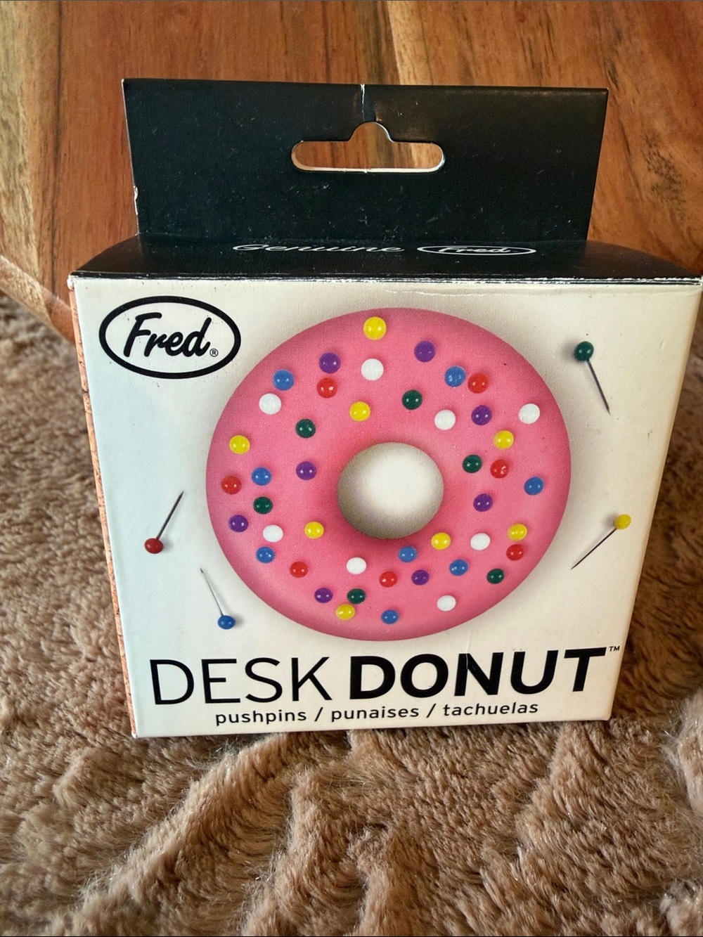 Fred Pink Donut Pushpin Holder with Multicolor Sprinkles